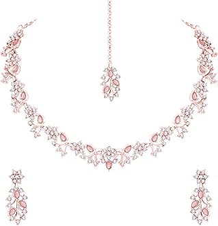 American Diamond AD with Colorful Crystal Necklace Jewellery Set for Women/Girls | Perfect for Weddings, Parties & Festive Occasions