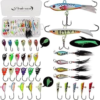 Dovesun Fishing Kit Ice Fishing Jigs Ice Fishing Lures Walleye Fishing Lures Crappie Jigs 1/18oz, 1/16oz, 1/15oz, 1/14oz,1/5oz, 3/8oz 34pcs