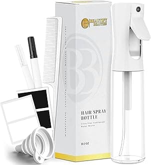 BeautifyBeauties Hair Spray Bottle – Ultra Fine Continuous Water Mister for Hairstyling, Cleaning, Plants, Misting & Skin Care, Clear/White, 10 Ounces
