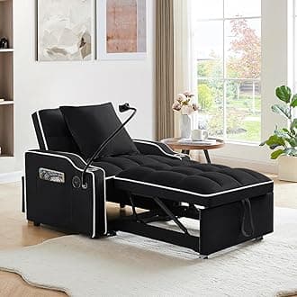 KINFFICT Sleeper Sofa Chair Bed, Convertible 3-in-1 Sofa Armchair, Adjustable Sleeper Chairs with Pullout Bed, Single Lounger Futon with Side Pockets for Living Room (Black)