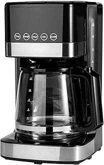 Amazon Basics Programmable 12 Cup Drip Coffee Maker with Glass Coffee Pot (1.9 Qt), Auto Shut-off, Touch Screen, Auto Pause, Removable Filter Basket, Black & Silver
