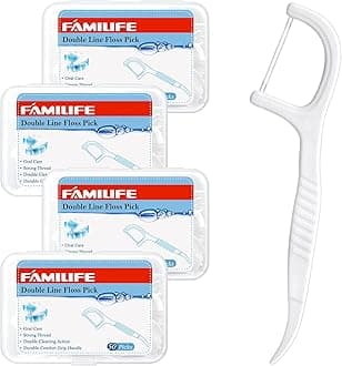 Dental Floss Picks, Double Line Flossers 200 Count, Unwaxed Flossing Thinner and Tougher Unflavored Threader Flosser with 4 Travel Cases