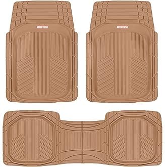 Motor Trend FlexToughXL Floor Mats for Cars Full Set, All-Weather Rubber Automotive Floor Mats, Waterproof Heavy Duty Car Mats, Flexible Floor Liners for Car Truck Van SUV, Car Floor Mats (Beige)