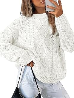 Trendy Queen Women's Oversized Cable Knit Crewneck Sweaters