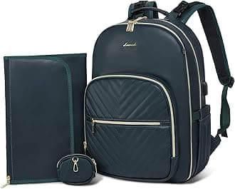 LOVEVOOK Leather Diaper Bag Backpack, Quilted Baby Bag with Changing Pad & Pacifier Holder, Waterproof Travel Diaper Bags with USB Charging Port for Baby, Stylish and Large Capacity, Dark Green