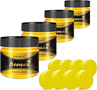 PIPIHUA Beeswax Polish and Conditioner for Wood Furniture - Waterproof & Restorer Wood Wax, Multipurpose Beeswax Furniture Polish and Cleaner for All Types and Colours(4×100g with 8 Sponges)