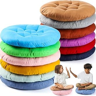 Fumete 12 Pcs Floor Pillows Cushions Seating 16 x 16 Inches Color Round Seat Reading Floor Chair Cushions for Kids Adults Classroom Home School Playing Supplies(Bright Color)