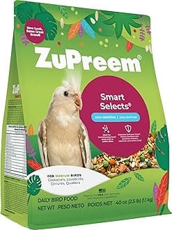 ZuPreem Smart Selects Pellets & Seed Blend, Daily Food for Cockatiel, Lovebird, Quaker, Conure, Lorikeet, Core Nutrition Food for Medium Birds, Essential Vitamins, Conure Feed (M, 2.5 lbs)