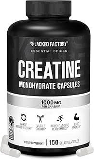 Jacked Factory Creatine Monohydrate Capsules - Creatine Pills for Muscle Growth, Increased Strength, Enhanced Energy Output and Improved Athletic Performance - 150 Capsules