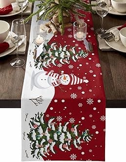 Christmas Table Runner - Cotton Linen 72 Inches, Snowman Rustic Red Snowflake Bed Runner Dress Scarves, Farm Xmas Tablerunner for Dining/Holiday/Coffee Table 13" x 72"