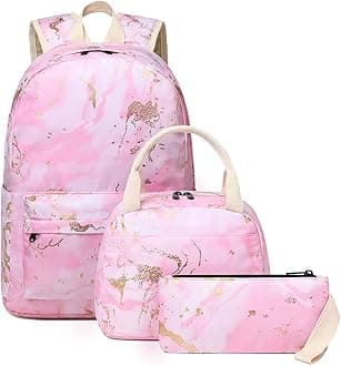Teen Girls School Backpack Kids Bookbag Set with Lunch Box Pencil Case Travel Laptop Backpack Casual Daypacks (Pink)