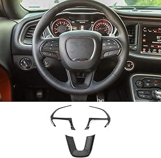 Voodonala for Challenger Steering Wheel Decoration Trim for 2015 up Dodge Challenger Charger, 2014 up Durango, 2014 up Jeep Grand Cherokee SRT8 (Carbon Fiber Grain, 3pcs)
