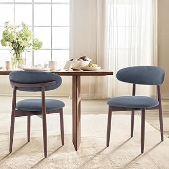 COLAMY Wooden Dining Chairs Set of 2, Modern Fabric Upholstered Dining Room Chair, Farmhouse Kitchen Side Chairs with Foot Pegs, Blue