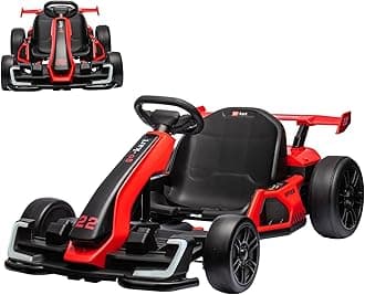 24V Electric Go Kart for Kids，Powerful Drift Kart with 2 * 150W Motors, Adjustable Seat, 8 mph Speed, Led Lights ，Outdoor Riding Toy for Children Ages 6-15,Red
