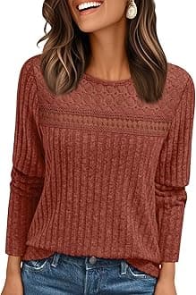 Womens Lace Long Sleeve Shirt Fall Top Fashion Dreesy Casual Tunic Sweaters Mesh Clothes Trendy Work Cute Outfits