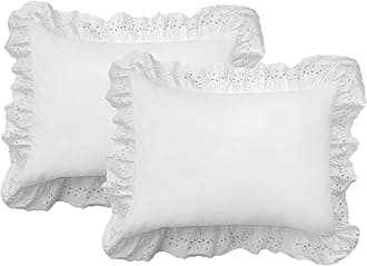Fresh Ideas Bedding Eyelet Ruffled Pillow 2 Pack Sham Standard, White