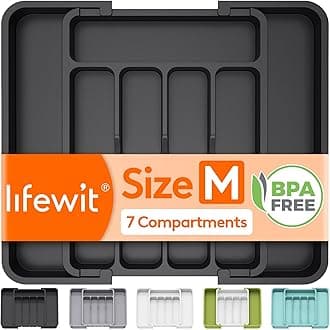 Silverware Drawer Organizer, Expandable Utensil Tray for Kitchen, BPA Free Flatware and Cutlery Holder, Adjustable Plastic Storage for Spoons Forks Knives, 8.9-14.7 x 12.2", Black