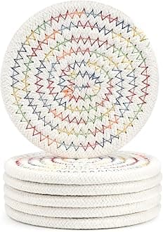 ABenkle6 Pcs Coasters for Drinks,Super Absorbent Drink Coasters, Stylish Handmade Round Woven Coaster for Coffee Table Tabletop Protection Housewarming Gift for Home Decor - 4.3 Inches