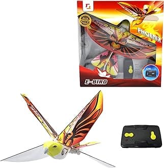 MUKIKIM eBird Orange Phoenix - Flying RC Bird Drone Toy for Kids. Indoor/Outdoor Remote Control Bionic Flapping Wings Bird Helicopter. USB Recharging.