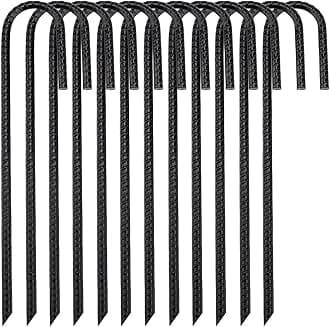 Toopify 12 Pack Rebar Stakes, 12 Inch J Hook Heavy Duty Galvanized Ground Anchors for Secure Tent Fence (Black)