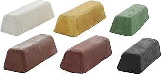 6 Piece Polishing Compound Kit for All Kinds of Metals - Set Includes: Lustre Buffing, Quality, Quality Special, Green, Brushing Emery & White Compounds.
