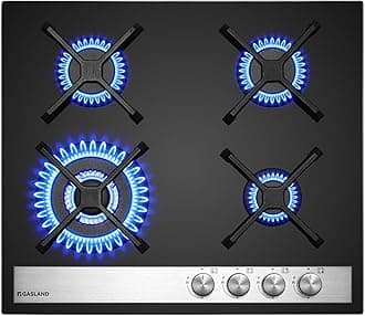 GASLAND GH6604BG1FC Glass Gas Hob, Built-in Glass Cooktop with 4 Burners, Gas Cooker with Wok Burner, 60 cm Black Glass Stove, Butane Gas Cooker 8000 W, LPG/NG
