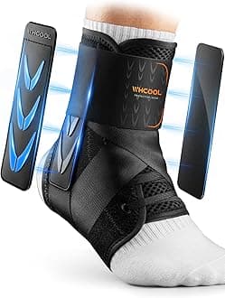 Slim-Fit Ankle Brace for Sprained Ankle, Quick Lace Up Ankle Support for Women Men with 2 Auto-Shaped Pads, Air Fabric Cool Ankle Stabilizer for Injury Recover, Running,Sports,S(10”-11.6”)