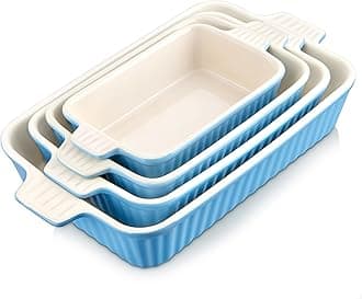 MALACASA, Series Bake, Rectangular Baking Dish Set of 4 (9"/11"/12"/14"), Oven to Table Baking Dish with Ceramic Handles Ideal for Lasagne/Pie/Casserole/Tapas, Blue