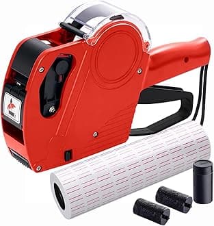KPX MX5500 Pricing Tag Gun with 5150 pcs White Label Gun Stickers & 3 Extra Inker Rollers, Pricing Label Gun, 8 Digits Retail Pricing Gun and Labels for Grocery Store, Food (Red)