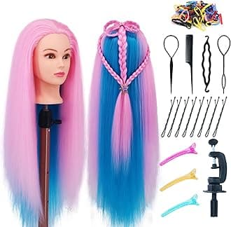 Mannequin Head with Hair 29'' Cosmetology Doll Head for Hair Styling to Practice on Hairdressing Training Braiding Heads with Clamp Holder kit