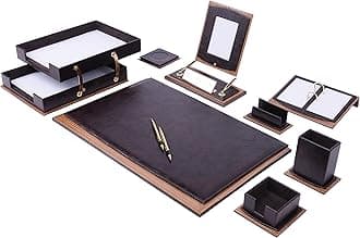 Star Luxury Leather Desk Set, Leather & Wood Desk Set, with Double Tray, Office Desk Accessories, Home Office Accessories, Desk Supplies, Desk Organizer (Brown), 11 Pcs