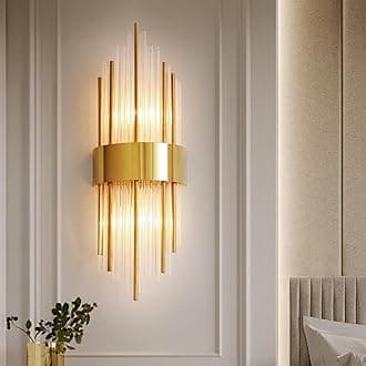 zhxinashu Art Deco Wall Lights,Vintage Gold Wall Lamp for Living Room, Bedroom,Hallway – Glass Tube Design E14 Indoor Wall Mounted Light Fixture(Gold) [Energy Class F]
