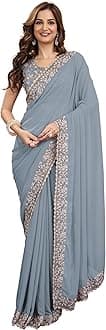 Women's Georgette Embroidery Sequin Work Saree with Unstitch Blouse Piece