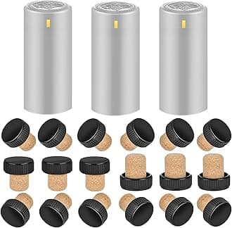 PVC Heat Shrink Capsules - 40 Count Silvery & Wine Bottle Cork Stoppers - Wine Preservation Set for Cruise & Cellar