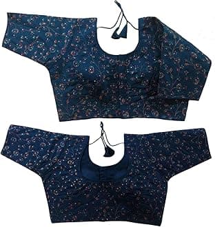 Vihu Fashion Women's Sequence Multi Embroidered U Neck Half Sleeve Readymade Saree Blouse Indian Ethnic Designer Stitched Women's Readymade Half Sleeve Blouse Readymade Blouse for Women