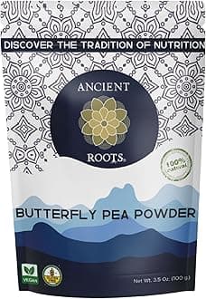 Ancient Roots Blue Butterfly Tea Natural Food Coloring Baking Powder, Flavoring Powder Filled with Antioxidants Blue Matcha Tea Easy to Mix Smoothie - 25 Servings (3.5 Ounces)