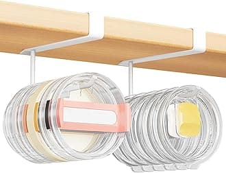 2 Pack Tumbler Lid Organizer, Under Cabinet Cup Lid Holder for Yeti Insulated Mug/Stanley Insulated Mug/Simple Modern Insulated Mug Lid, No Gluing, No Drilling, Up to 10 Lids (White)