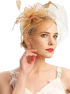 Fascinators Hats 20s 50s Hat Pillbox Hat Cocktail Tea Party Headwear with Veil for Girls and Women(D-gold)