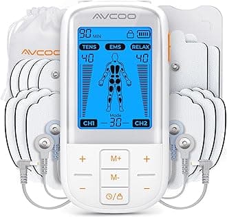 AVCOO 3-in-1 TENS Unit Muscle Stimulator with 30 Modes, 40 Intensities TENS Machine for Gradual Back Pain Relief Therapy, Rechargeable EMS Unit Massager with 12 TENS Electrode Pads, a Storage Bag