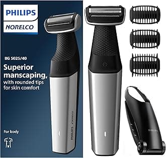 Norelco Philips Bodygroom Series 5000, Showerproof Groin and Body Trimmer, Close and Comfortable Shave, Complete Body Grooming Including Back, 60 Min. Runtime, Model BG502540.