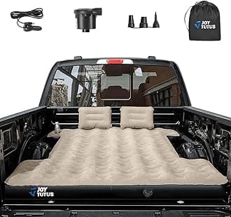 JOYTUTUS Truck Bed Mattress for 5-5.5Ft, Full Size Inflatable Mattress Short Truck Beds for Outdoor Camping, Truck Tent Accessories with Carry Bag & Cup Holder & Cavity Design, Camel