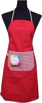 Florina Kitchen Chef Apron With Plain to Checks Design Apron for Kitchen Cooking Waterproof Apron For Women Men with Front Centre Pocket Grill, DIshwash (Free Size, Cotton Blend Material, Red)
