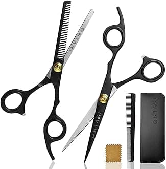 Hair Cutting & Thinning Japanese Steel Shears Kit - 7-Inch, Black - Professional Hair Shears - Stainless Steel Thinning Scissors - Barber Scissors Kit with Comb & Pouch