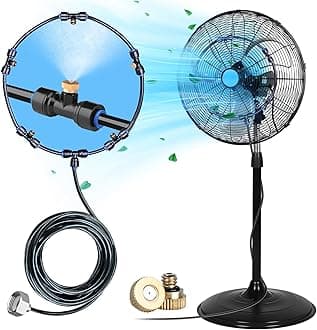 homenote Misting Fan Kit for Outside Cooling, 16.4FT Misting Line, 5 Brass Nozzles, 3/4" Brass Adapter, Outdoor Mister System for Patio, Backyard Cooling & Poolside Relaxation