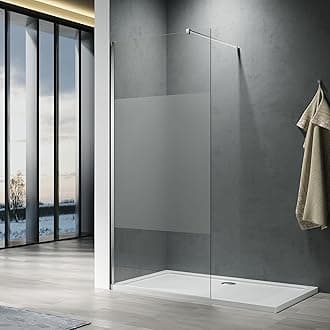 ELEGANT Walk in Shower Enclosure 8mm Half Frosted Easy Clean Safety Glass Shower Cubicles Wet Room Shower Screen Bath Screen 800mm