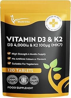 Vitamin D3 4000iu & Vitamin K2 100mcg (MK7) | 120 High Strength Vegetarian Tablets 4-Month Supply | Vitamin D K2 Supplement 1-A-Day Easy to Swallow D3 K2 (not Capsules) | Non-GMO | Made in the UK