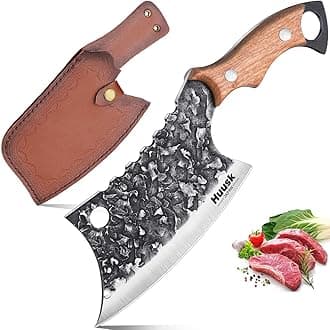 Huusk Japan Knife Hand Forged Meat Cleaver for Meat Cutting Creative Asian Knife for Vegetables Viking Knives with Sheath for Kitchen and Restaurant Use Gifts for Dad Christmas Gift