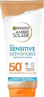 Garnier Ambre Solaire Sun Cream Face SPF 50+ Sensitive Advanced Sunscreen Body, High Protect, Water Resistant, Non-Greasy, Hypoallergenic, Fragrance-Free, UVA UVB Protect with Ceramide, 175ml