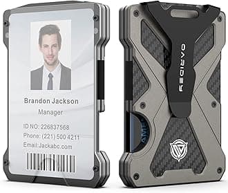 Minimalist Wallet for Men- Slim Aluminum Metal Money Clip Wallet with Clear ID Card Holder, Carbon Fiber Wallet, RFID Blocking, Holds up 15 Cards with Cash Clip, Ultra-Thin Tactical Wallet, Gunsmoke,