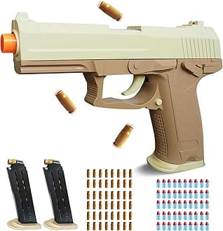 Sand Soft Bullet Toy Gun Shell Ejecting for Age 8, 9, 10, 11, 12+ Years Old Boys, Realistic Toy Pistol with 50 Foam Bullets, 48 Shells & 2 Clips, Ideal Christmas Birthday Gift for Kids Adults